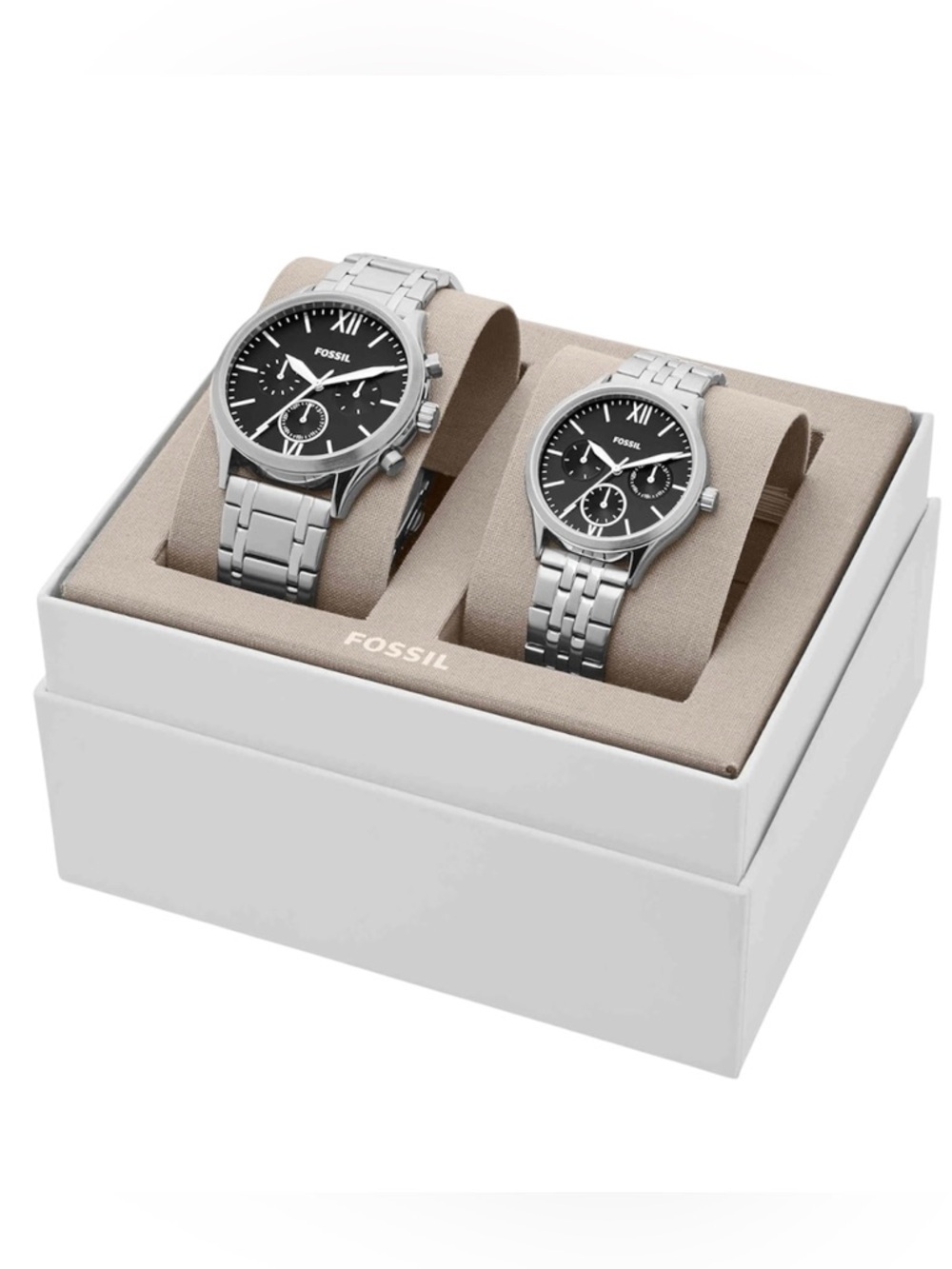 Fossil His and Her Fenmore Midsize Multifunction Stainless Steel Watch Gift Set - Picture 4 of 6